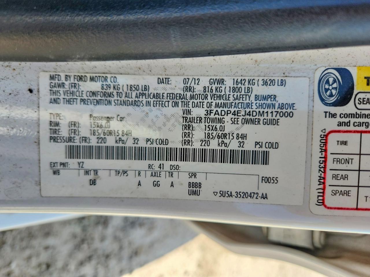 2013 Ford Fiesta Se White vin: 3FADP4EJ4DM117000