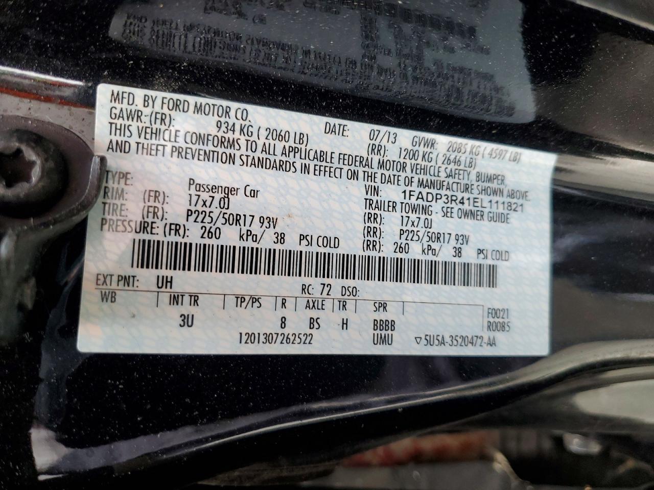 2014 Ford Focus Bev Black vin: 1FADP3R41EL111821