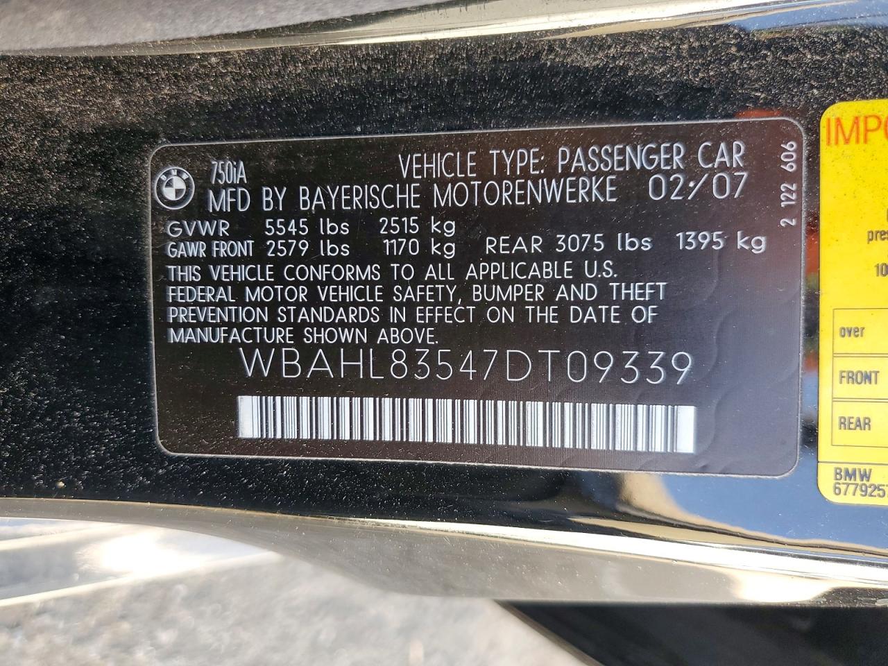 2007 Bmw 750 I Black vin: WBAHL83547DT09339