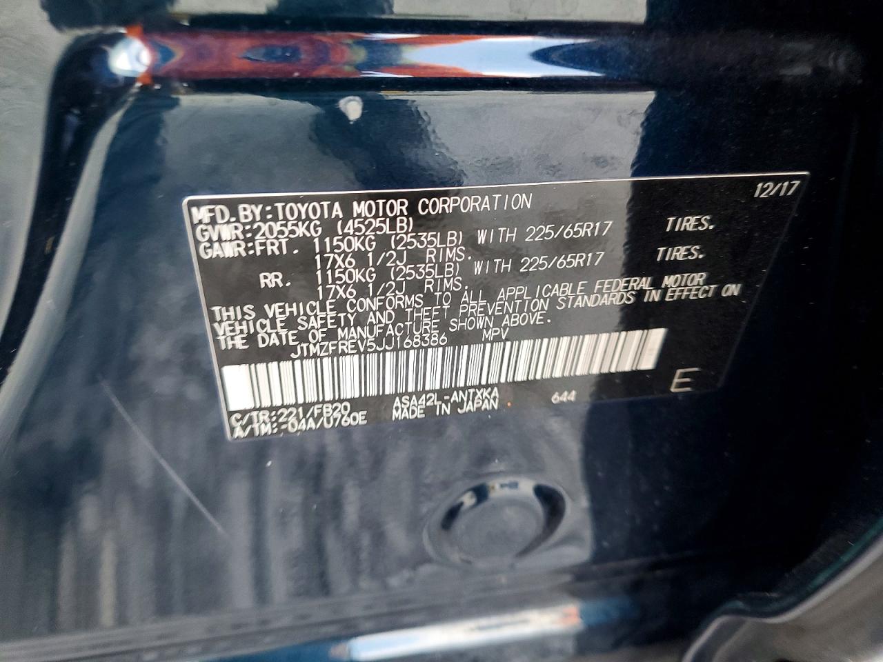 2018 Toyota Rav4 Le Teal vin: JTMZFREV5JJ168386