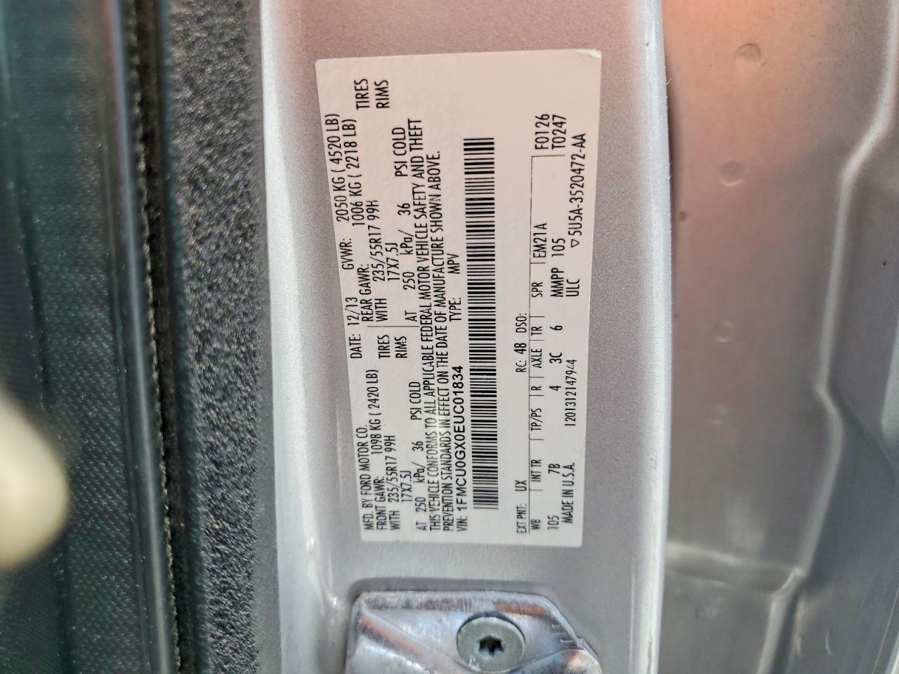 2014 Ford Escape Se Silver vin: 1FMCU0GX0EUC01834