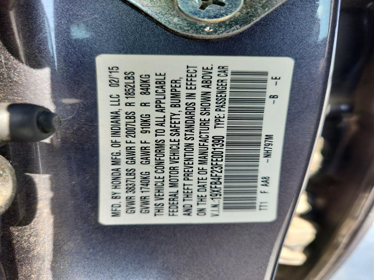 2015 Honda Civic Hybrid Gray vin: 19XFB4F23FE001390