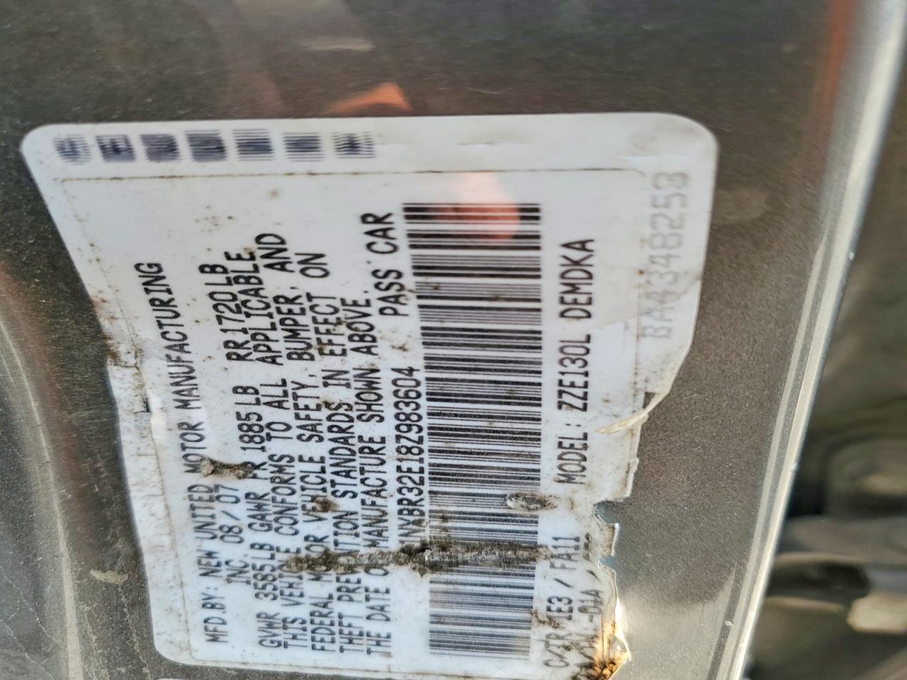 2008 Toyota Corolla Ce Gray vin: 1NXBR32E18Z983604