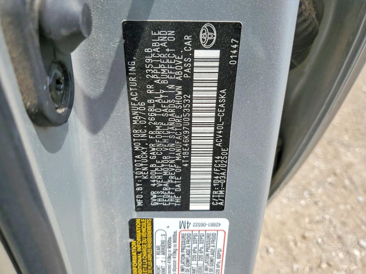 2007 Toyota Camry Se Silver vin: 4T1BE46K97U053532