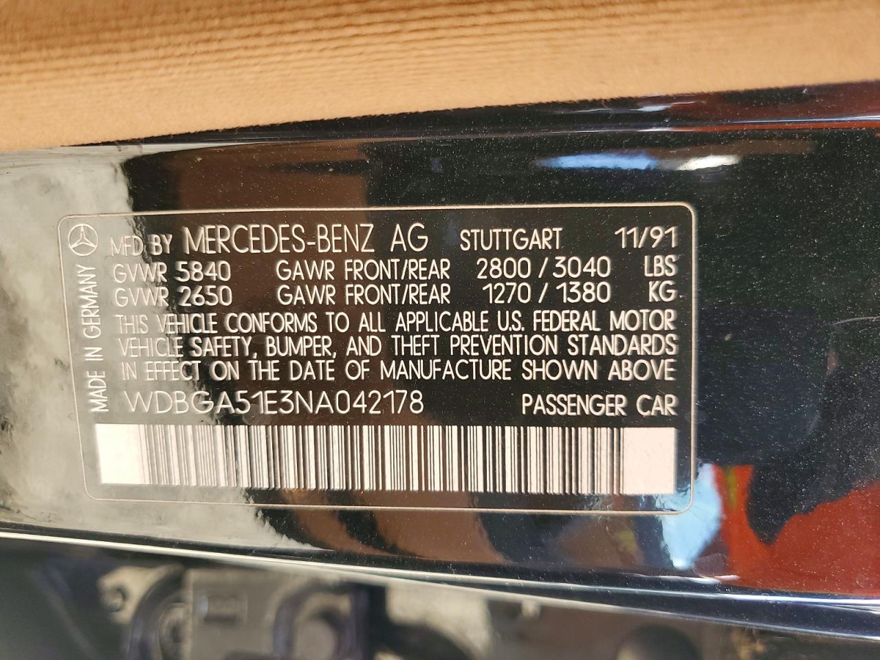 1992 Mercedes-benz 500 Sel Black vin: WDBGA51E3NA042178