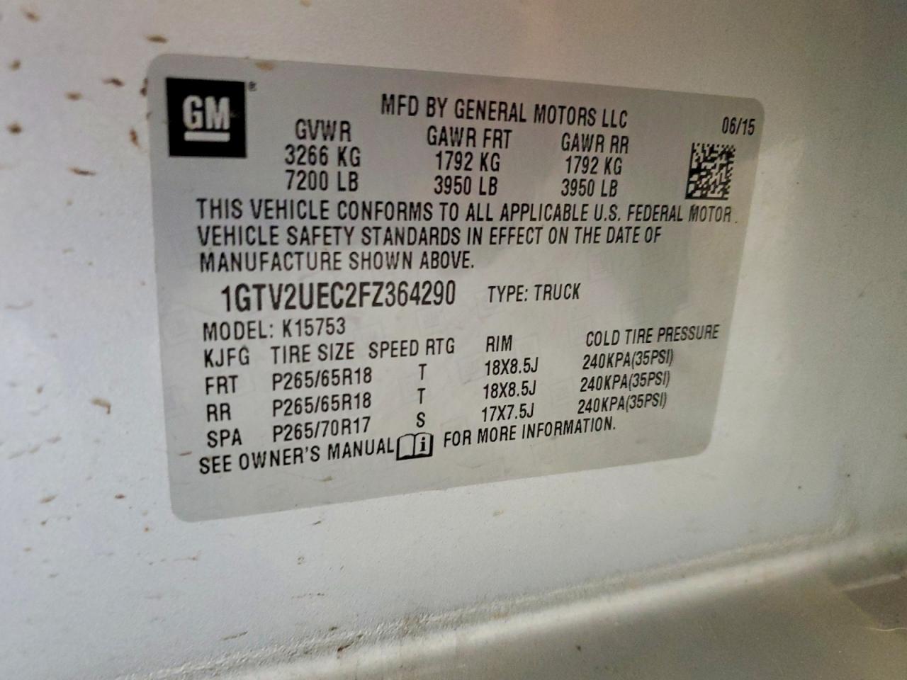2015 Gmc Sierra K1500 Sle Silver vin: 1GTV2UEC2FZ364290