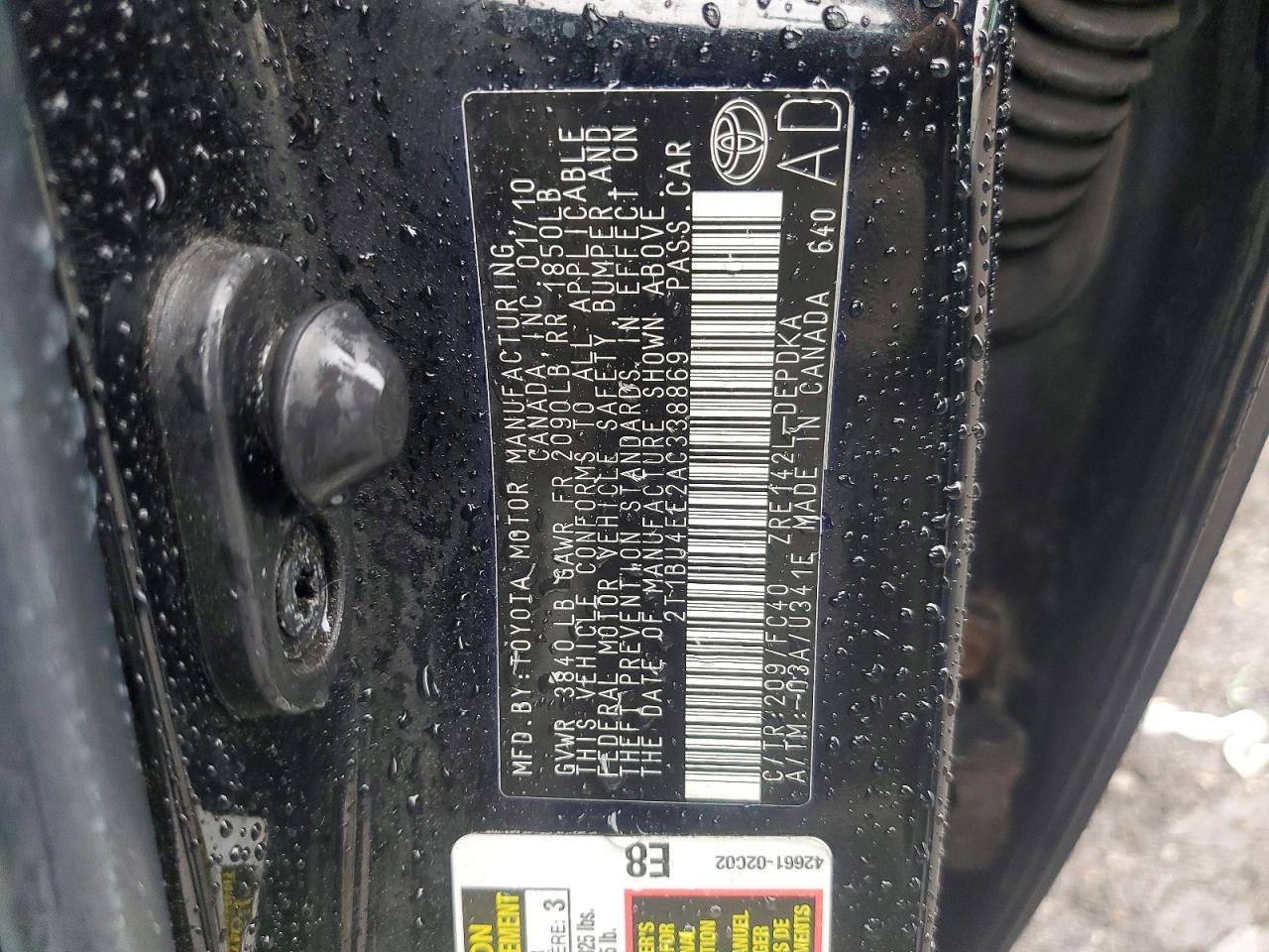 2010 Toyota Corolla Le Black vin: 2T1BU4EE2AC338869