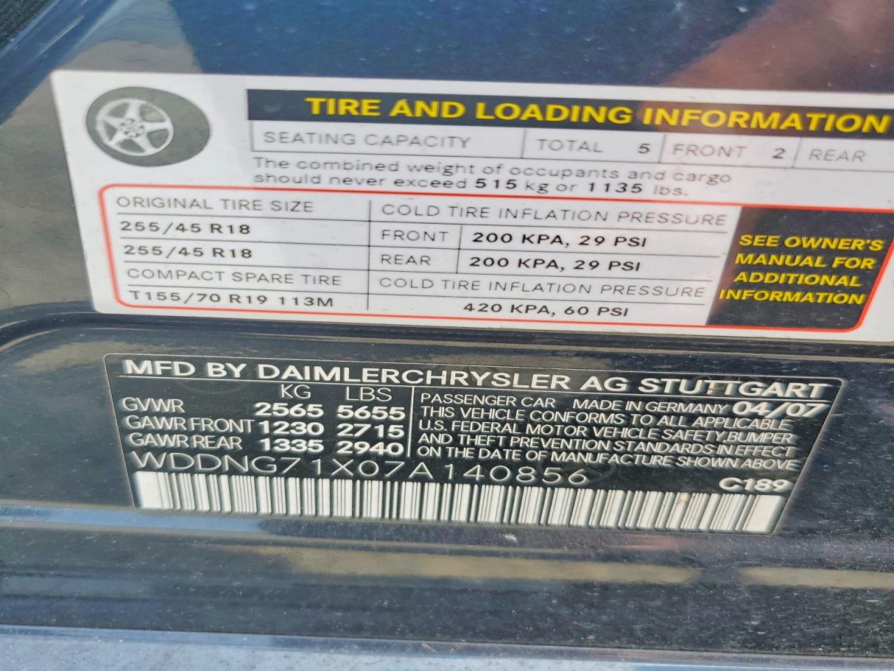 2007 Mercedes-benz S 550 Blue vin: WDDNG71X07A140856