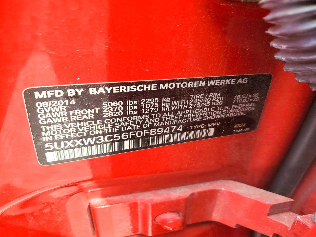 2015 Bmw X4 Xdrive28i Red vin: 5UXXW3C56F0F89474