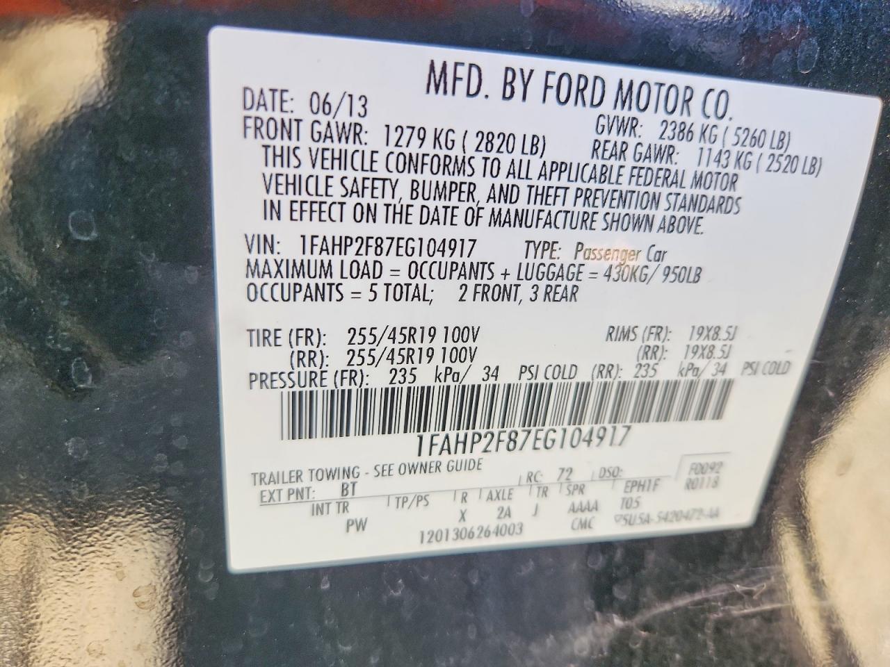 2014 Ford Taurus Limited Black vin: 1FAHP2F87EG104917