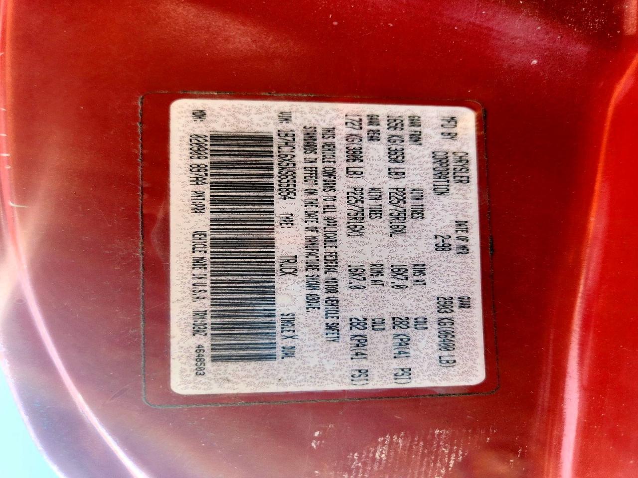 1998 Dodge Ram 1500 Red vin: 1B7HC16X5WS655854