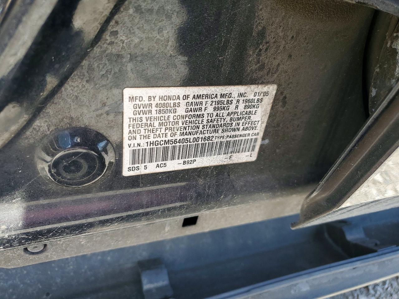 2005 Honda Accord Lx Black vin: 1HGCM56405L001682