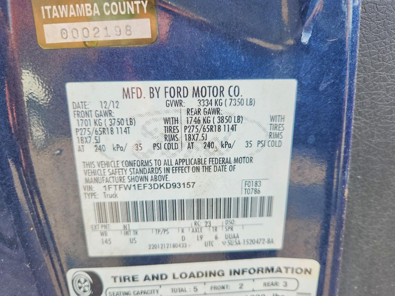 2013 Ford F150 Supercrew Blue vin: 1FTFW1EF3DKD93157