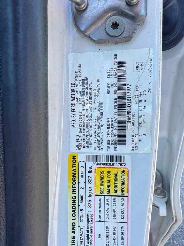 2020 Ford Fusion Sel White vin: 3FA6P0CDXLR117972