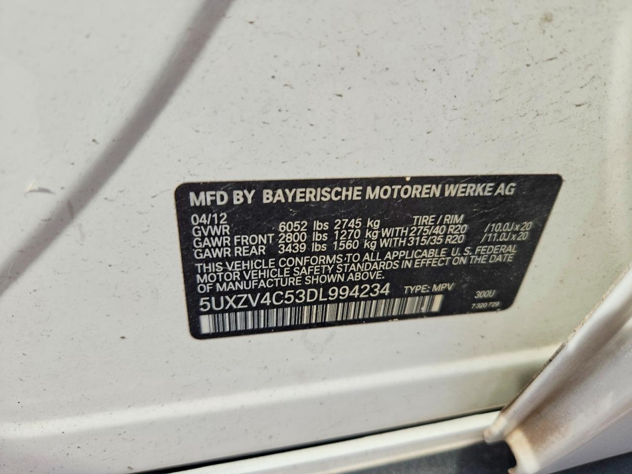 2013 Bmw X5 Xdrive35i Белый vin: 5UXZV4C53DL994234