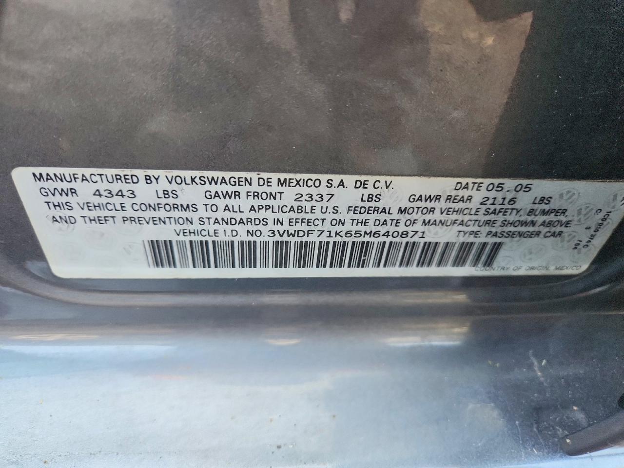 2005 Volkswagen New Jetta 2.5l Option Package 2 Gray vin: 3VWDF71K65M640871