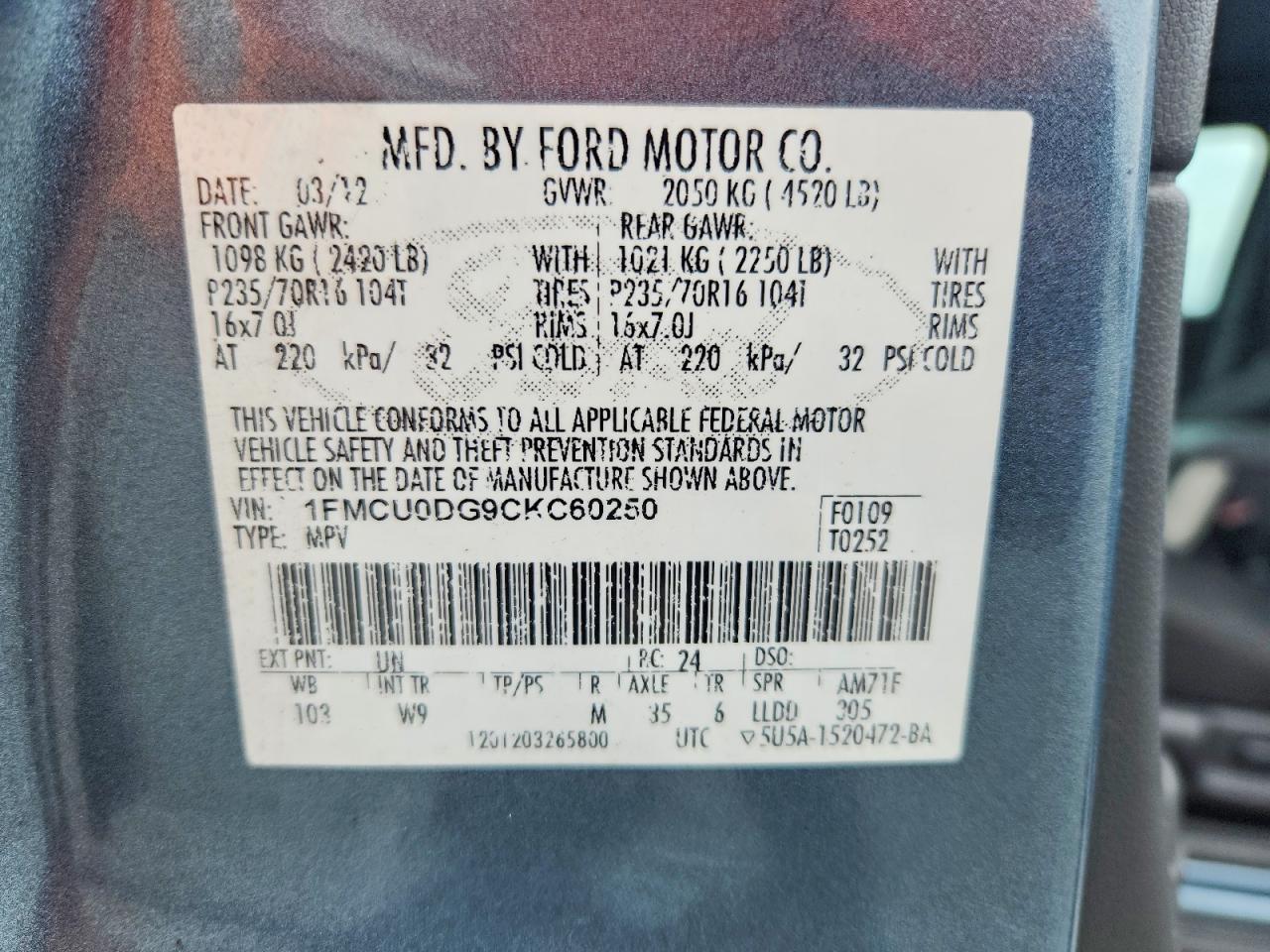 2012 Ford Escape Xlt Blue vin: 1FMCU0DG9CKC60250
