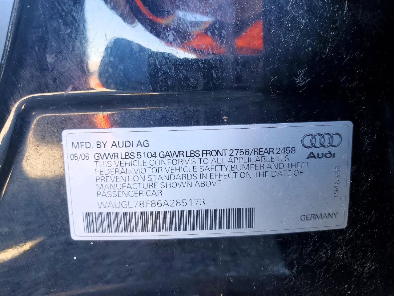 2006 Audi S4 Quattro Black vin: WAUGL78E86A285173