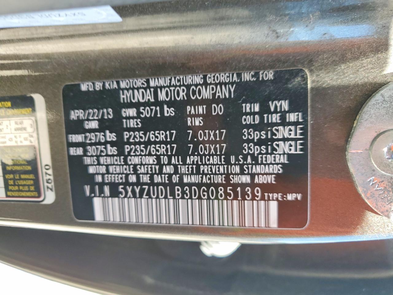 2013 Hyundai Santa Fe Sport 2.4l Gray vin: 5XYZUDLB3DG085139