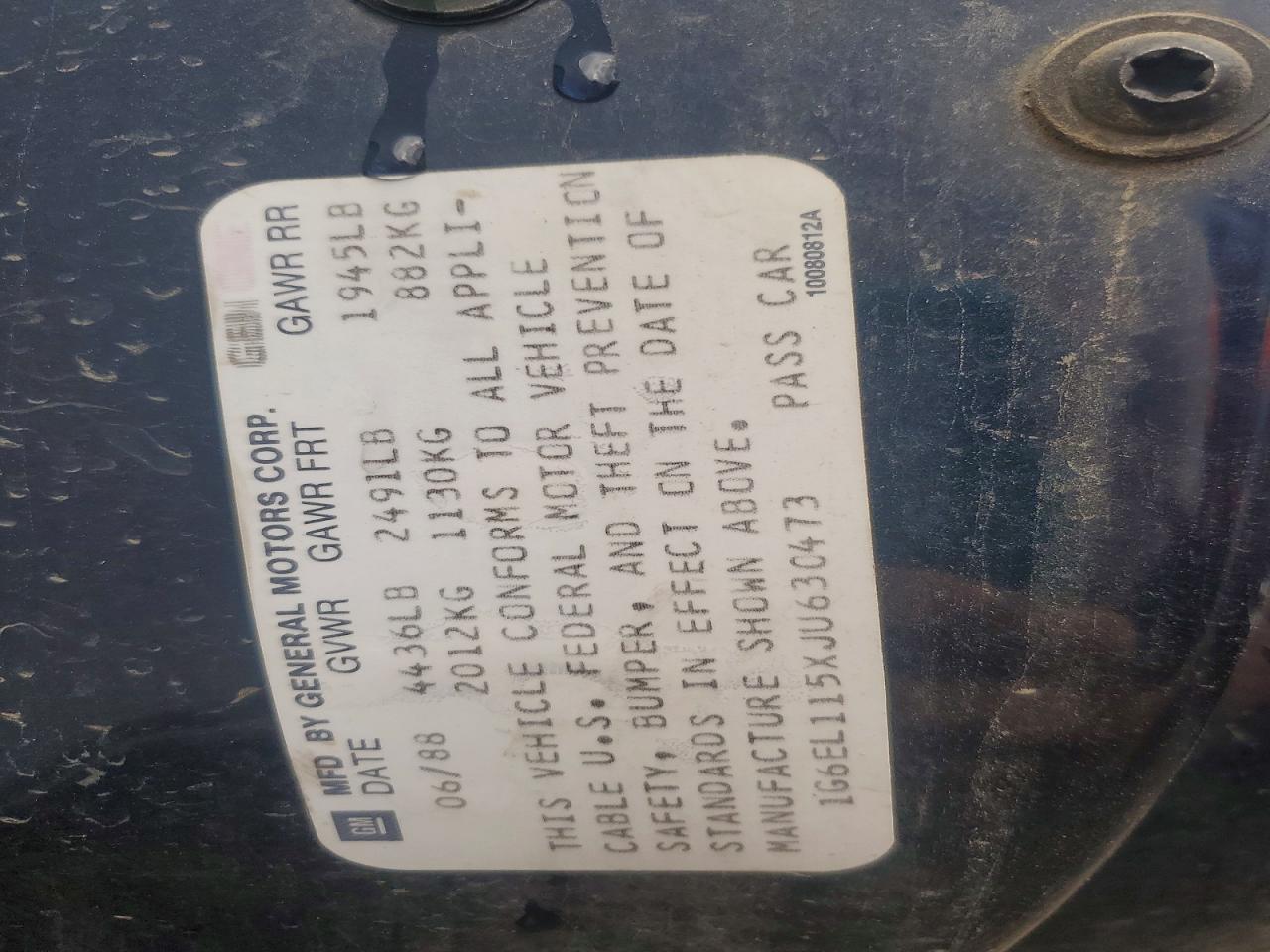 1988 Cadillac Eldorado Blue vin: 1G6EL115XJU630473