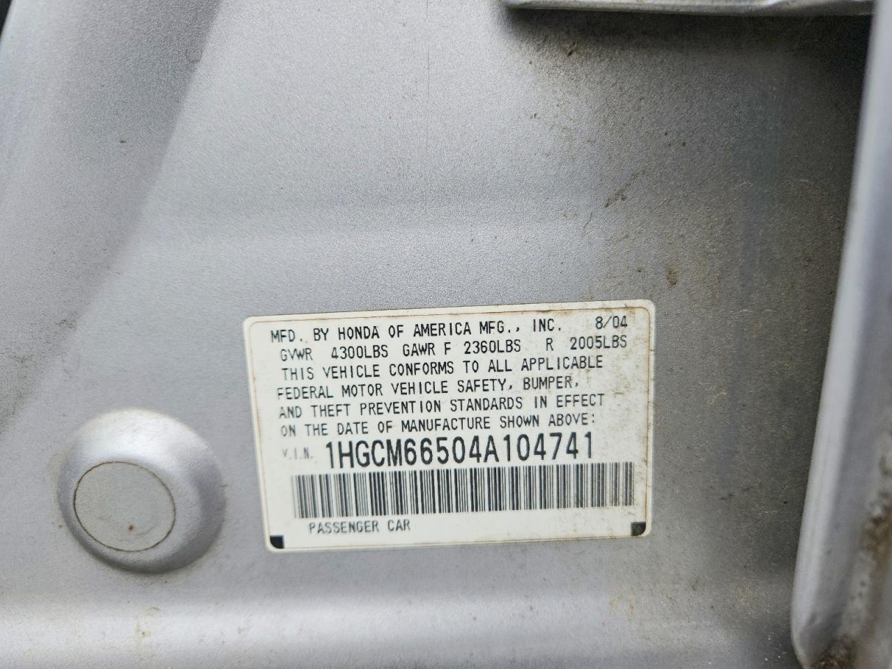 2004 Honda Accord Ex Silver vin: 1HGCM66504A104741