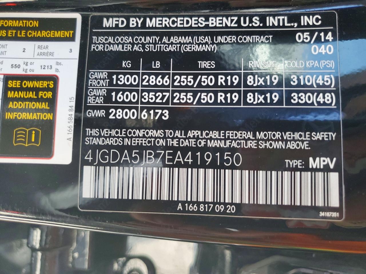 2014 Mercedes-benz Ml 350 Black vin: 4JGDA5JB7EA419150