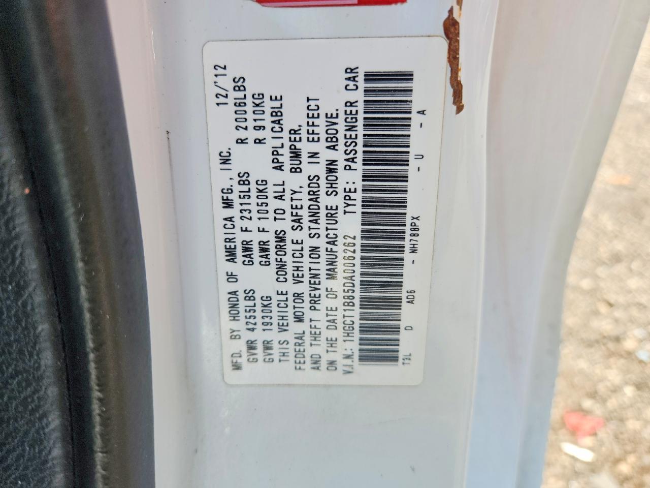 2013 Honda Accord Exl White vin: 1HGCT1B85DA006262