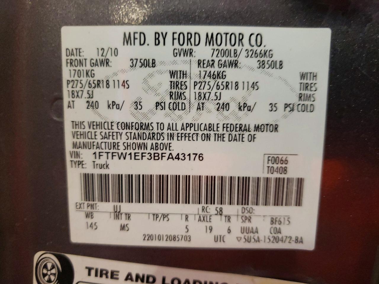 2011 Ford F150 Supercrew Gray vin: 1FTFW1EF3BFA43176