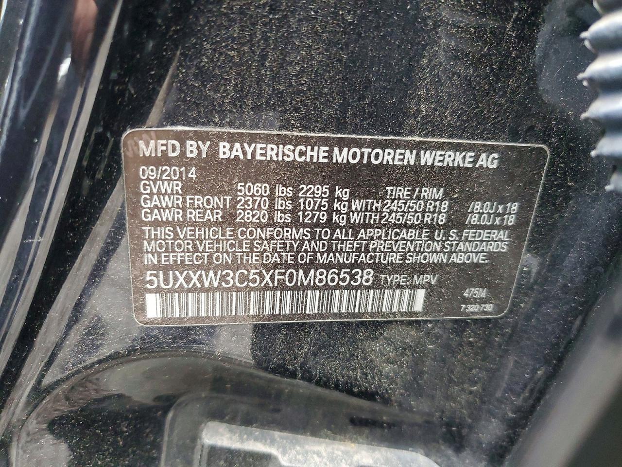 2015 Bmw X4 Xdrive28i Черный vin: 5UXXW3C5XF0M86538