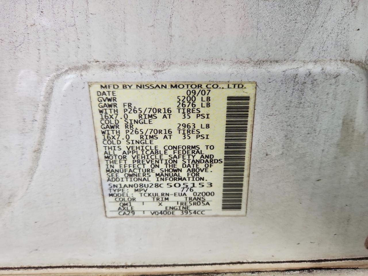 2008 Nissan Xterra X White vin: 5N1AN08U28C505153