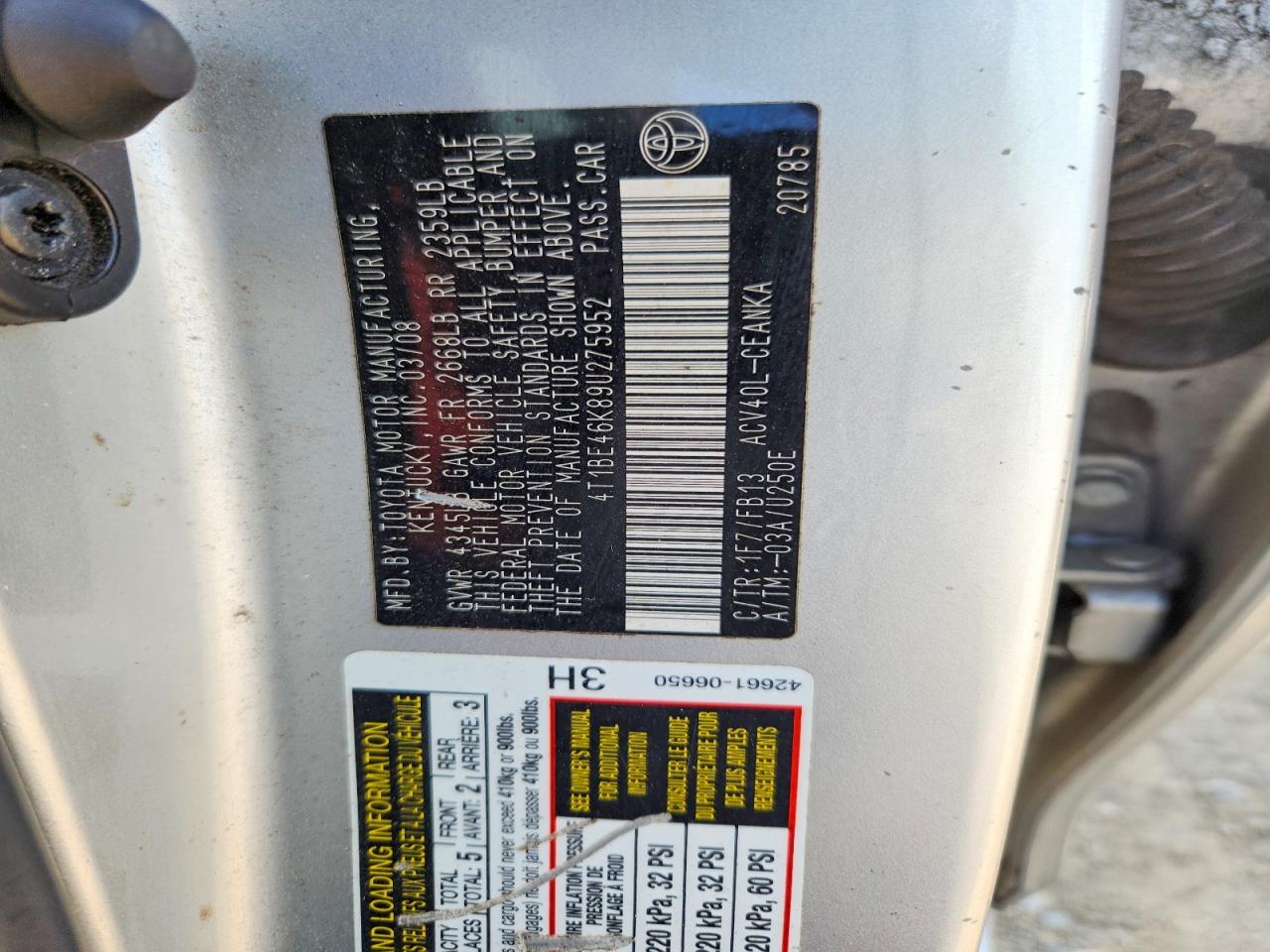 2009 Toyota Camry Base Silver vin: 4T1BE46K89U275952