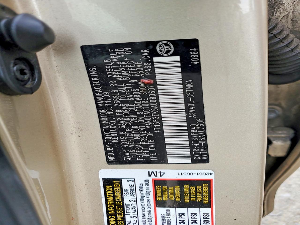 2010 Toyota Camry Le Gold vin: 4T1BF3EK6AU080607