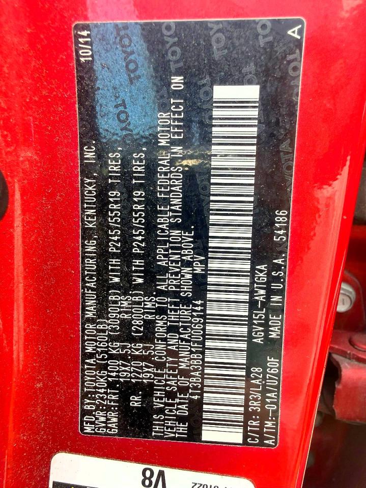 2015 Toyota Venza Xle Red vin: 4T3BA3BB1FU069144