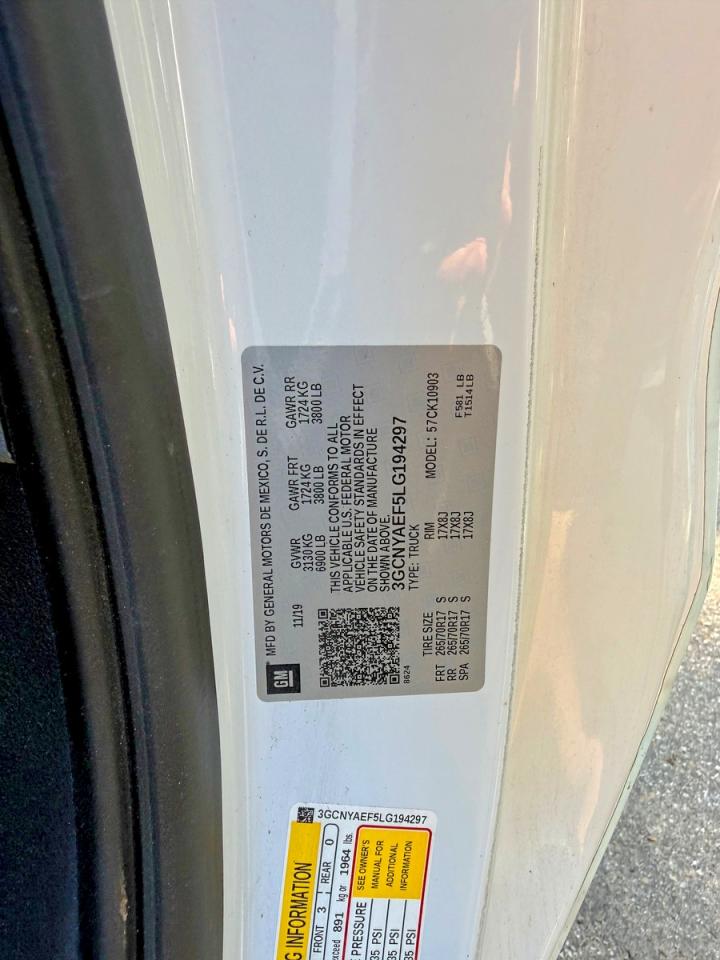 2020 Chevrolet Silverado K1500 White vin: 3GCNYAEF5LG194297