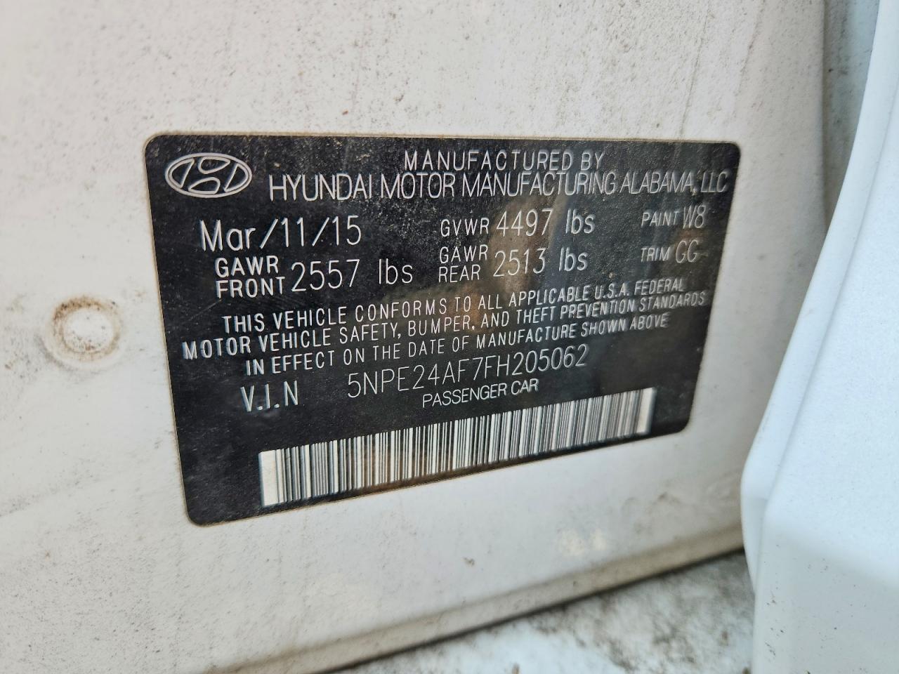 2015 Hyundai Sonata Se White vin: 5NPE24AF7FH205062