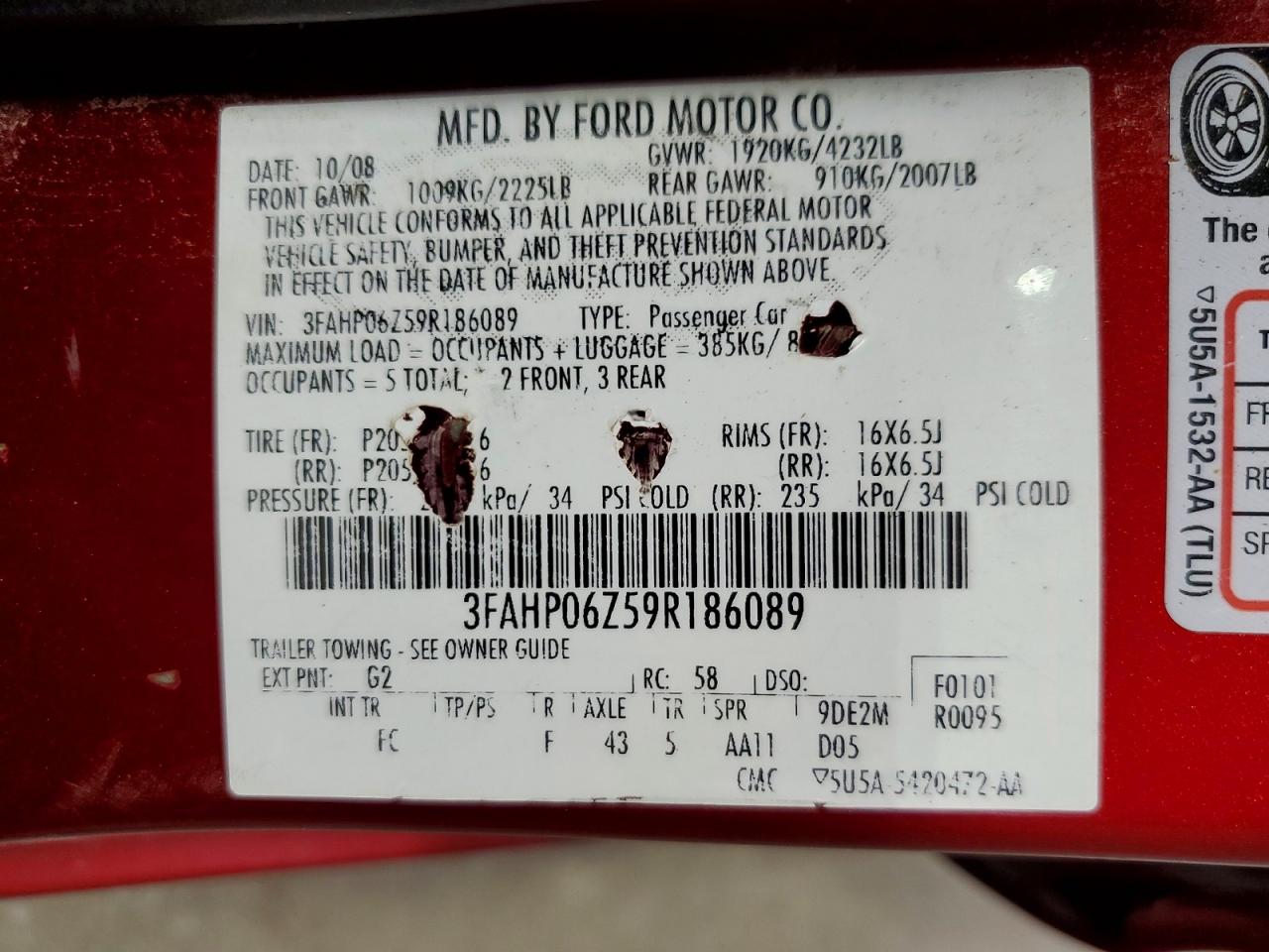 2009 Ford Fusion S Красный vin: 3FAHP06Z59R186089