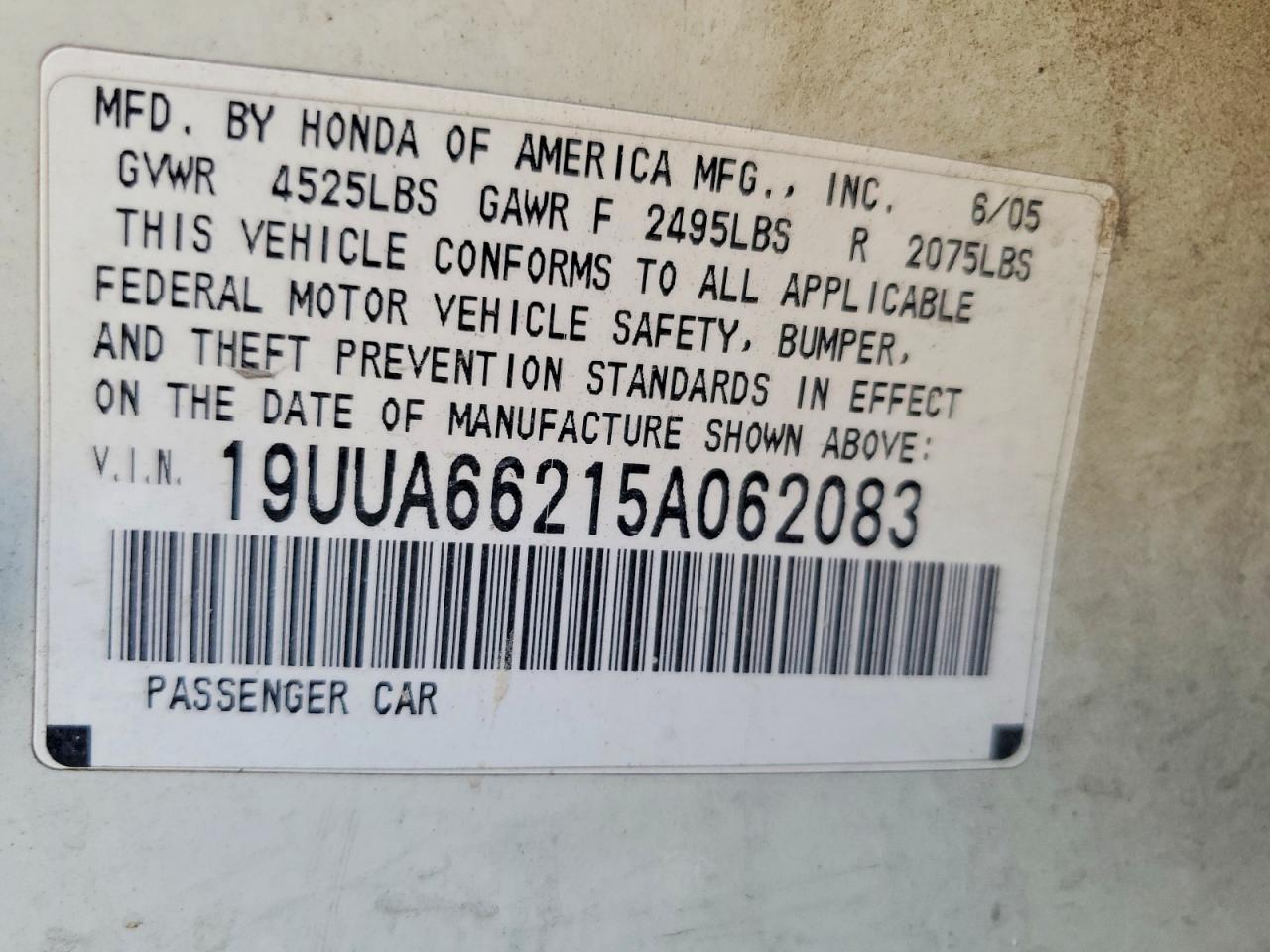 2005 Acura Tl White vin: 19UUA66215A062083