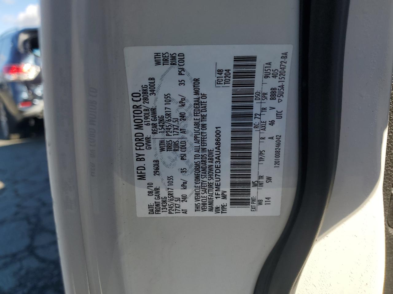 2010 Ford Explorer Xlt Белый vin: 1FMEU7DE3AUA86001
