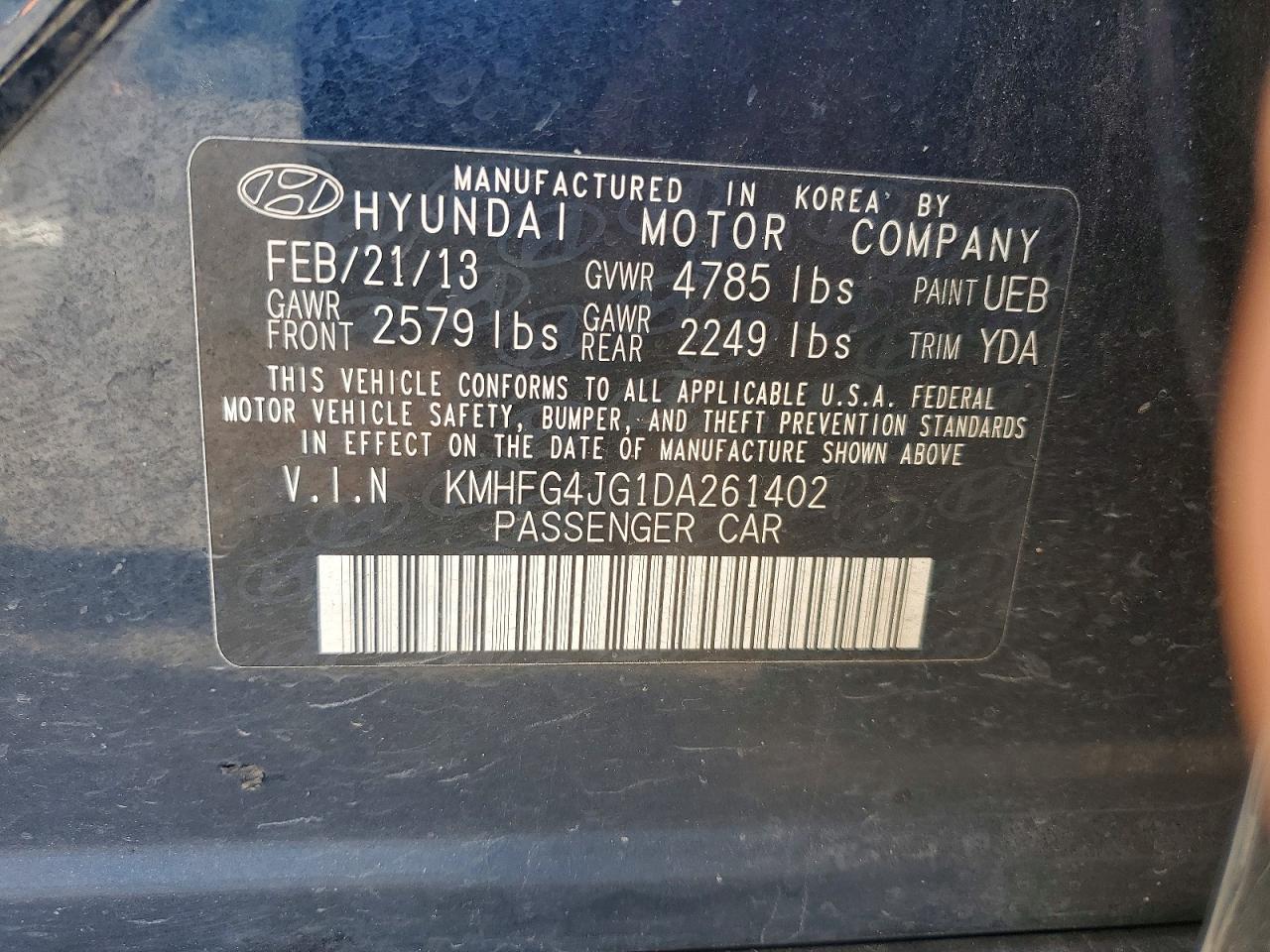 2013 Hyundai Azera Base Blue vin: KMHFG4JG1DA261402