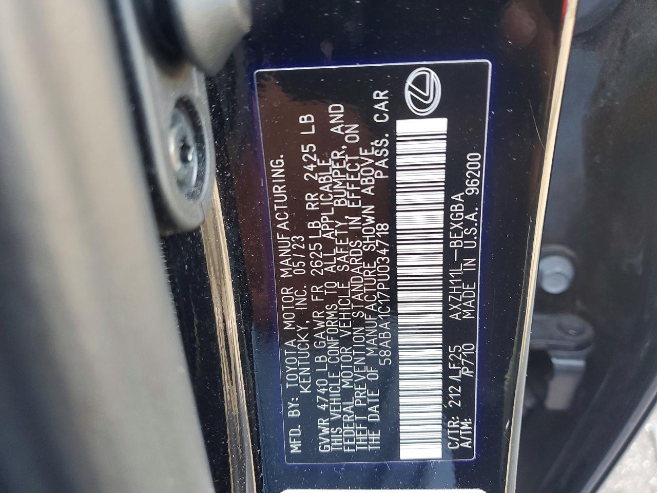 2023 Lexus Es 300h F Sport Handling Black vin: 58ABA1C17PU034718