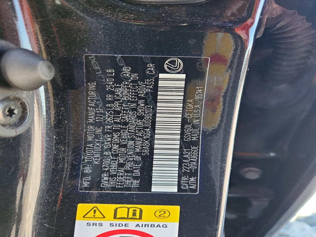 2018 Lexus Es 350 Black vin: 58ABK1GG4JU090103
