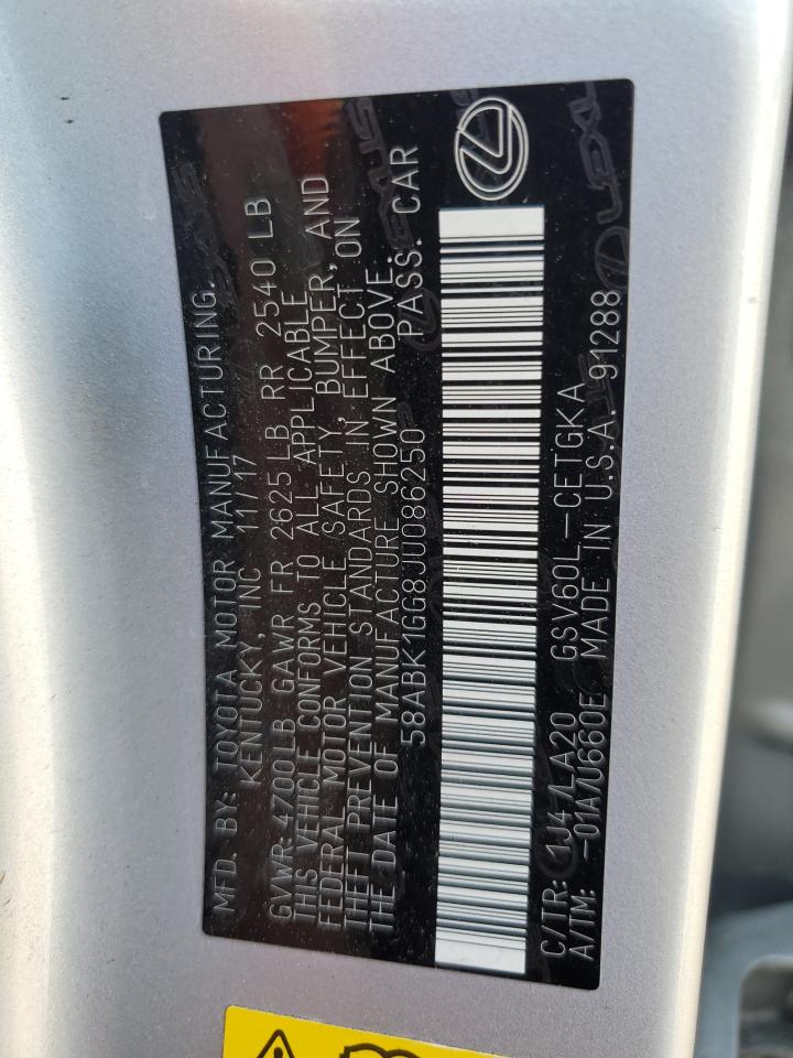 2018 Lexus Es 350 Серебряный vin: 58ABK1GG8JU086250