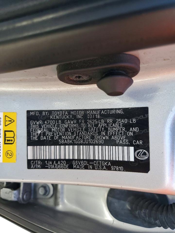 2018 Lexus Es 350 Silver vin: 58ABK1GG8JU102690