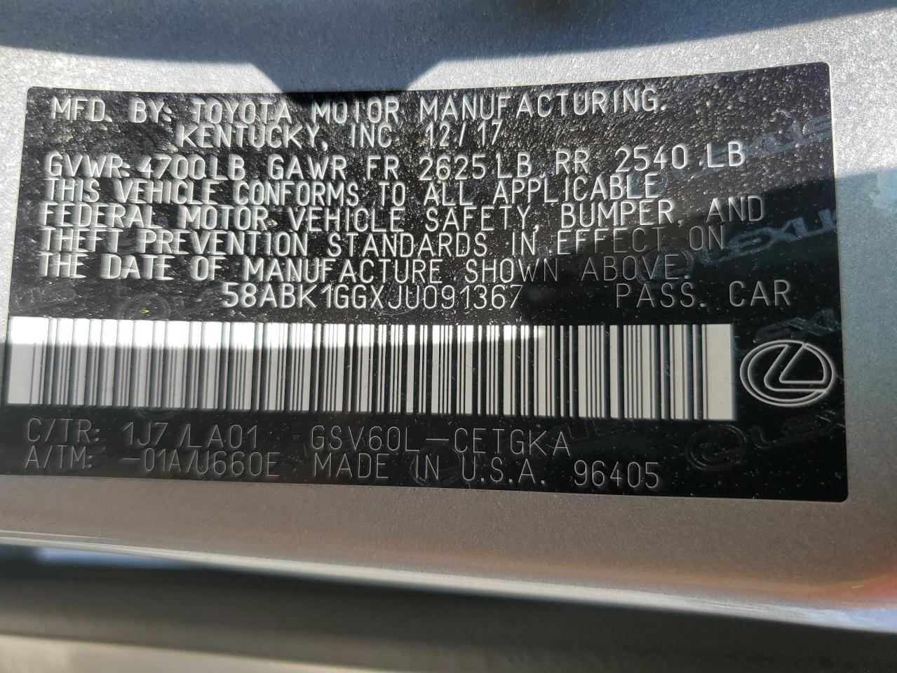 2018 Lexus Es 350 Серебряный vin: 58ABK1GGXJU091367