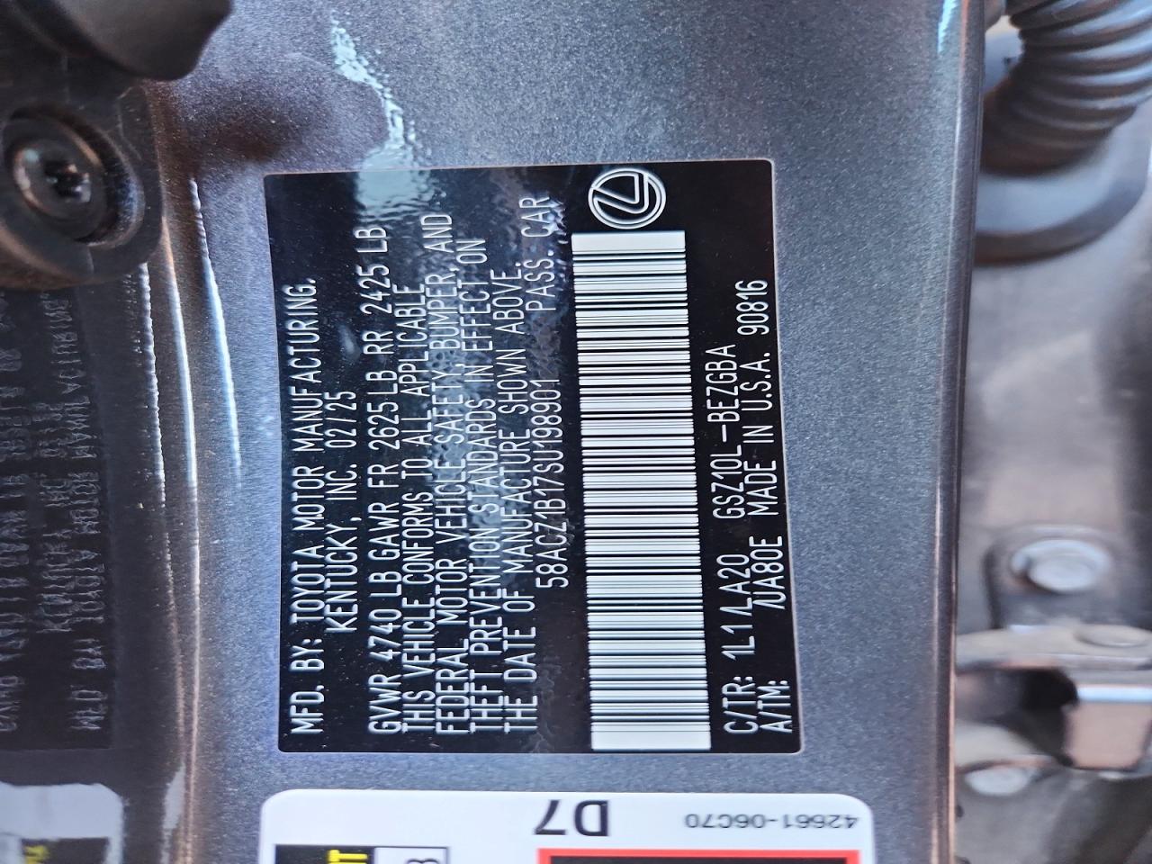2025 Lexus Es 350 Base Gray vin: 58ACZ1B17SU198901