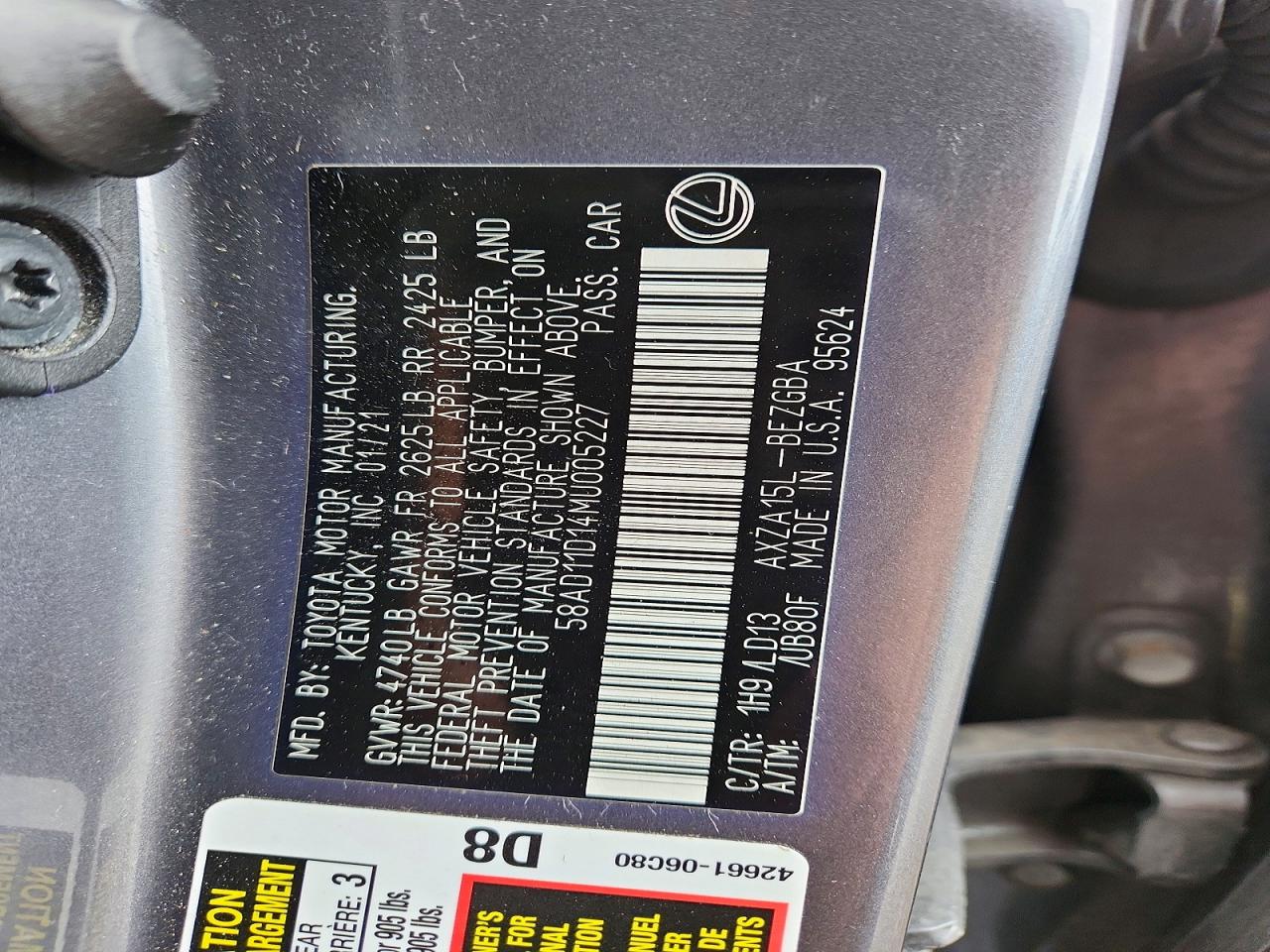 2021 Lexus Es 250 Base Gray vin: 58AD11D14MU005227