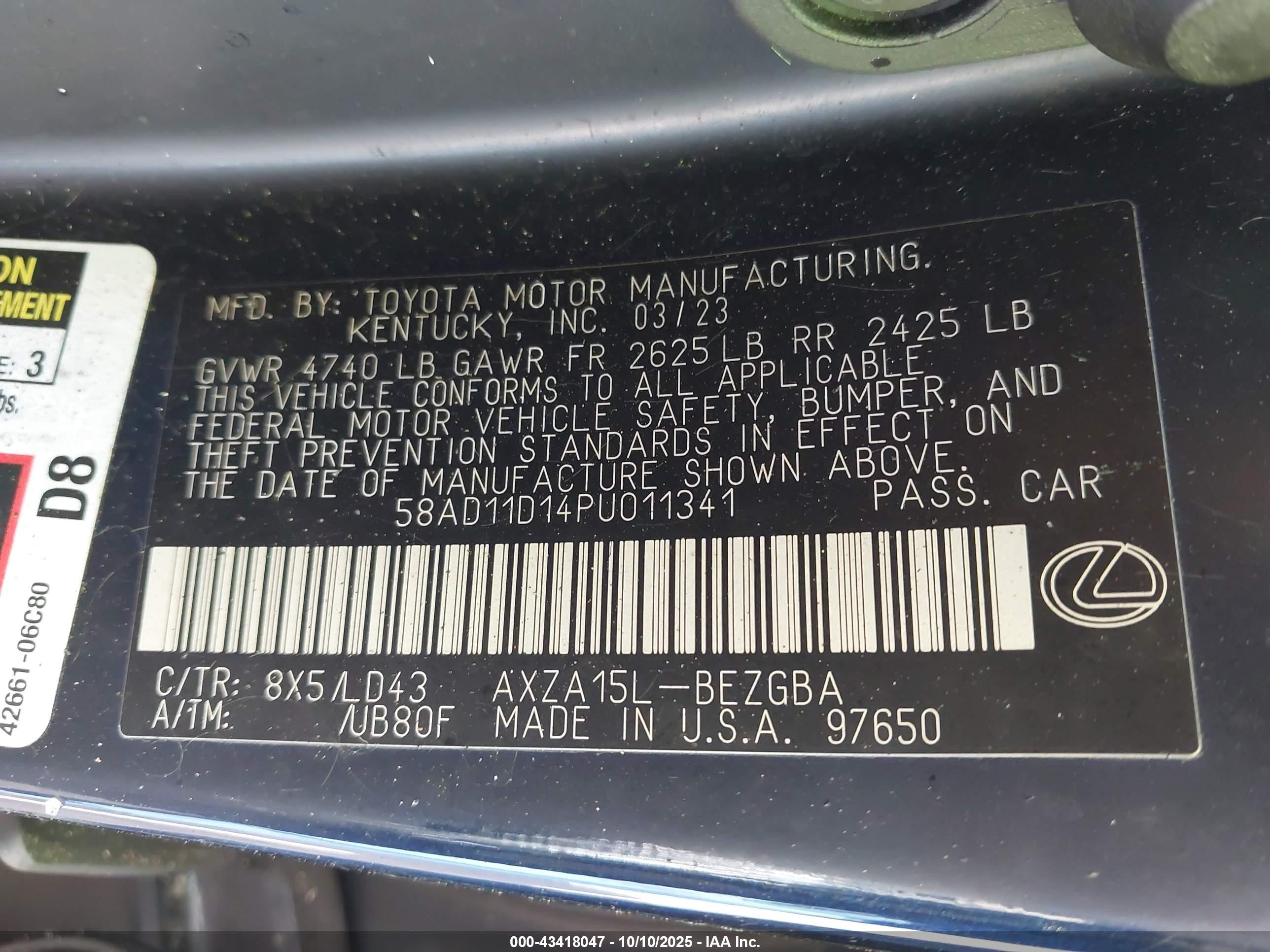 2023 Lexus Es 250   Gray vin: 58AD11D14PU011341