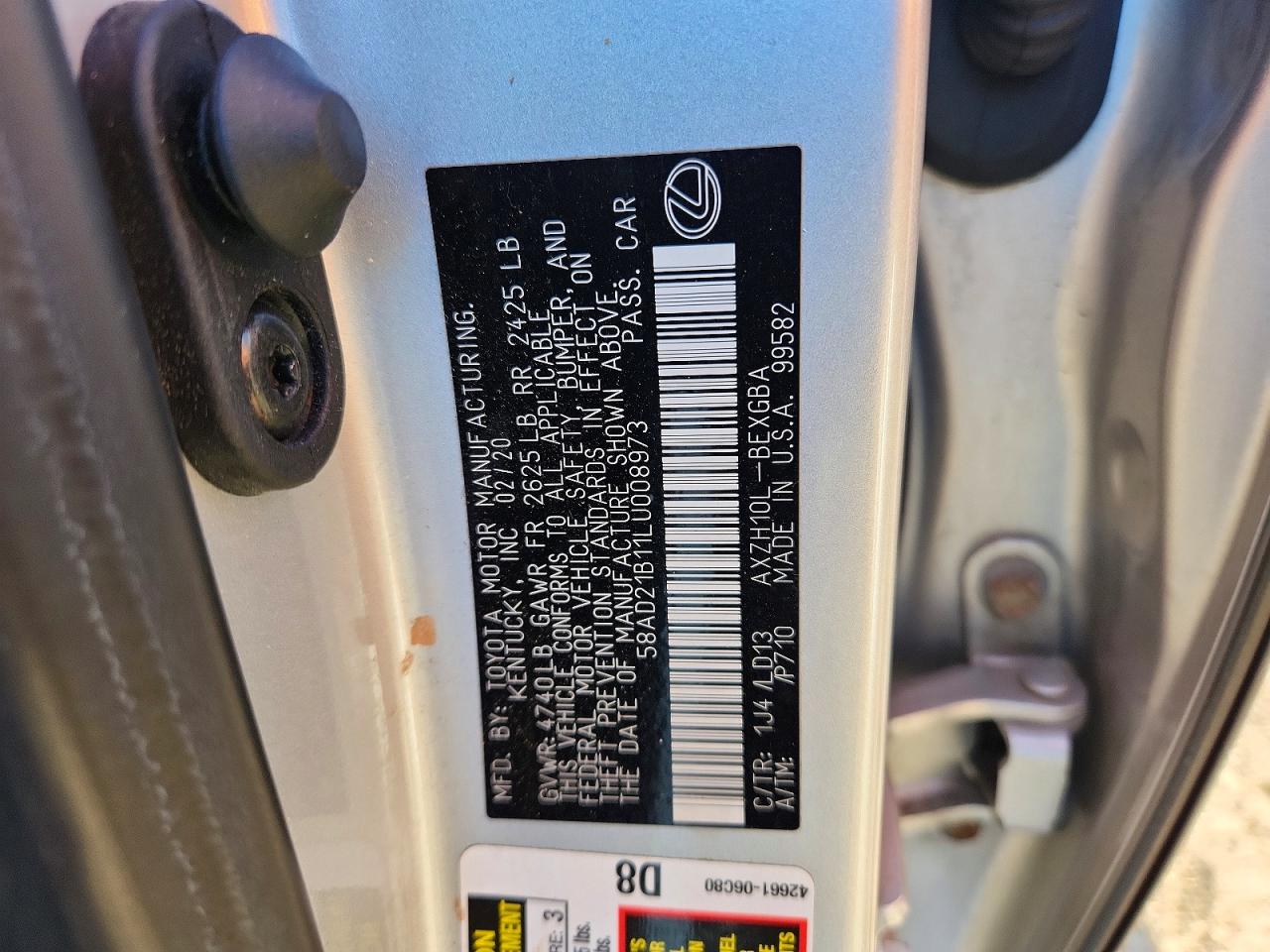 2020 Lexus Es 300h Серебряный vin: 58AD21B11LU008973
