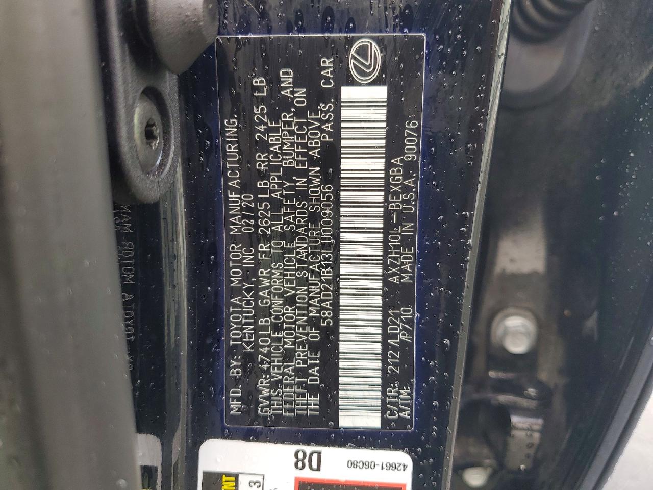 2020 Lexus Es 300h Base Black vin: 58AD21B13LU009056