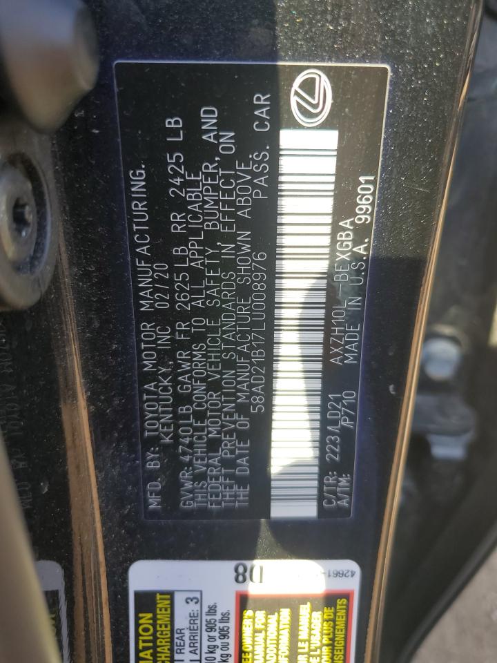 2020 Lexus Es 300h Black vin: 58AD21B17LU008976
